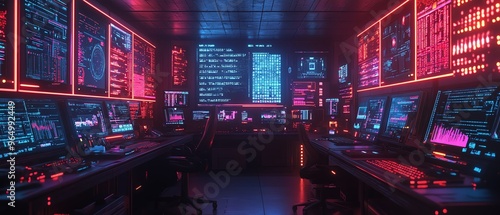 Cyberpunkthemed wireless hacking operation with glowing gadgets, extracting data from wireless networks, surrounded by neon lights and digital codes photo