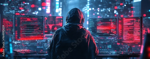 Dynamic scene of a hacker infiltrating a corporate network, with complex encryption, firewall breaches, and digital countermeasures in action