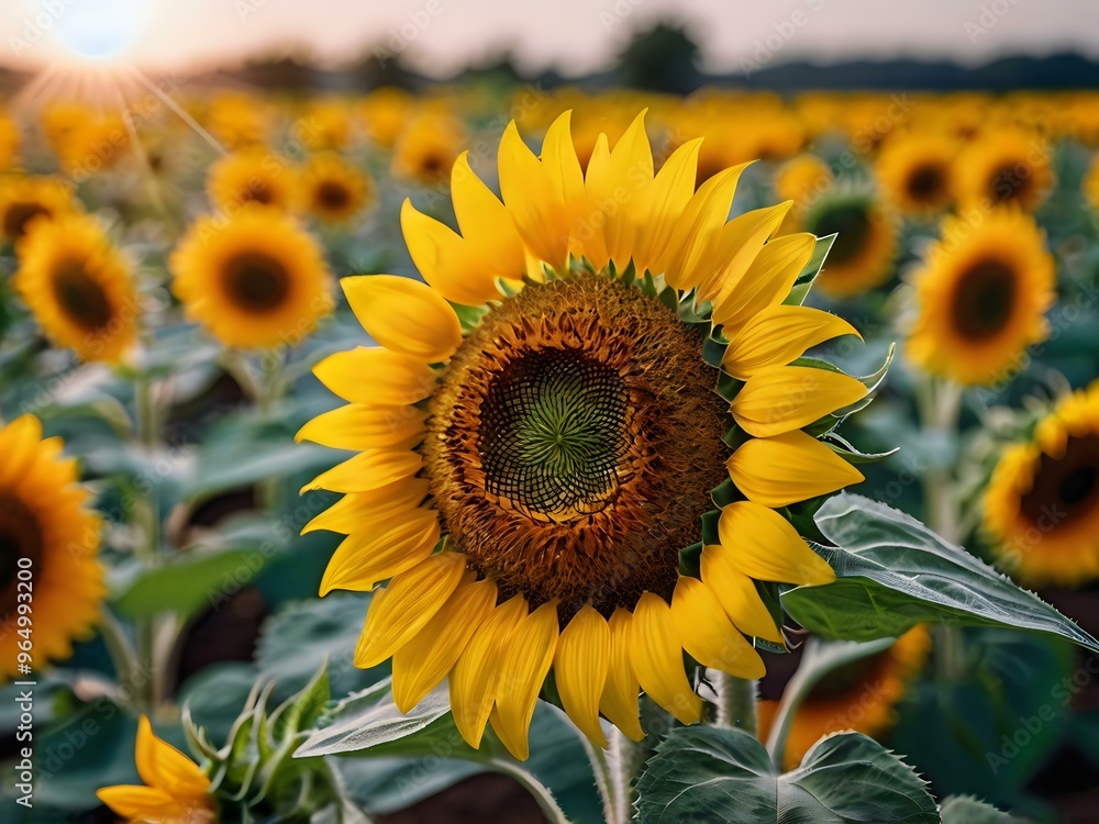 Fototapeta premium beautiful sunflowers in close up shot during a clear day