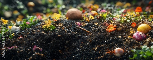 Organic compost, rich and dark soil, 3D illustration photo