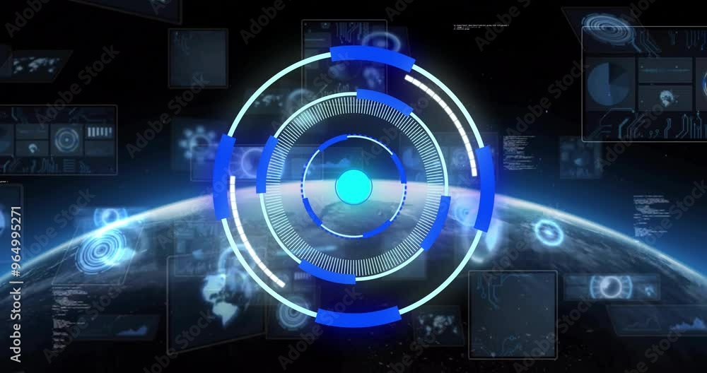 Animation of digital data processing over scope scanning on black background Animation of digital data processing over scope scanning on black background
