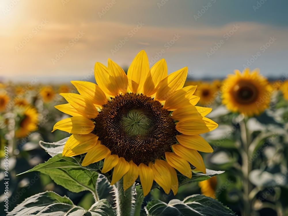 Obraz premium beautiful sunflowers in close up shot during a clear day
