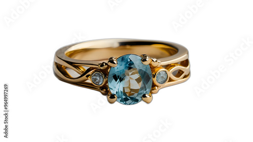 Unique design ring in gold with blue aquamarine stones