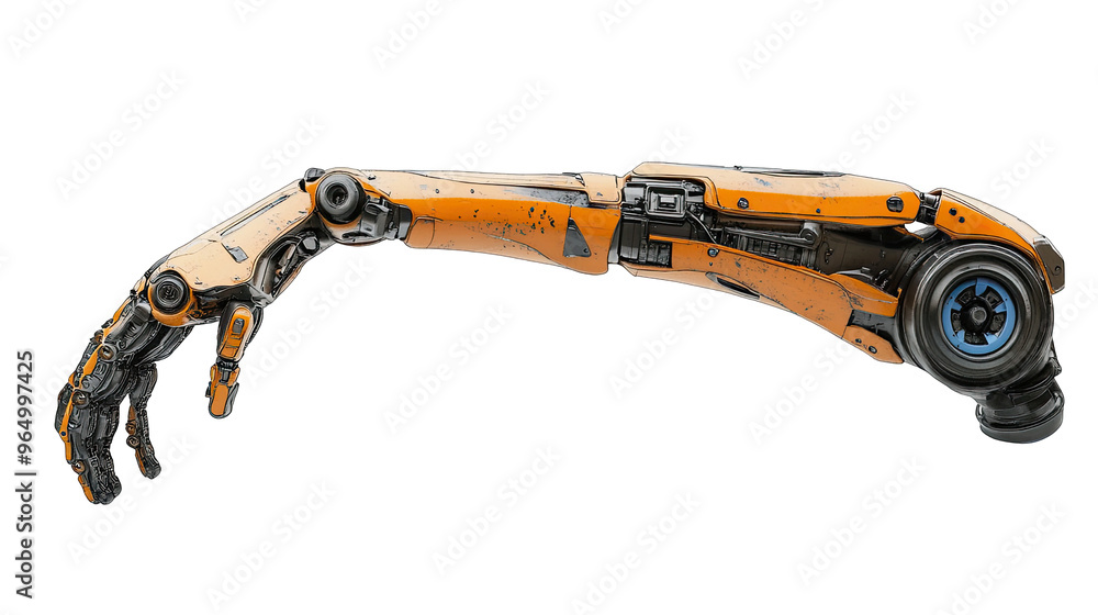 Robot arm, extended. Techology 3D robotics hand, isolated