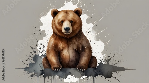 Cute bear watercolor clipart illustration