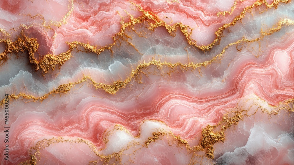 Close-up of pink and white marble with gold veins. Close-up of pink and white marble with gold veins.
