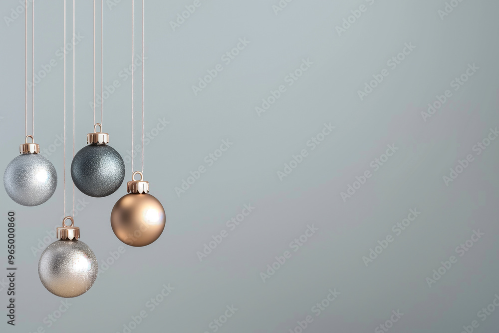 Four Christmas ornaments hanging from a string Four Christmas ornaments hanging from a string