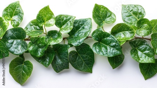 Green ivy vine with heart-shaped leaves isolated on a white background.
