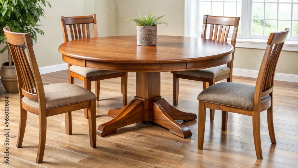Solid wood round dining table invites laughter and conversation, ideal for casual or formal gatherings of up to Solid wood round dining table invites laughter and conversation, ideal for casual or formal gatherings of up to