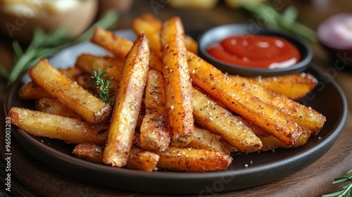 Golden French Fries with Ketchup on a Plate