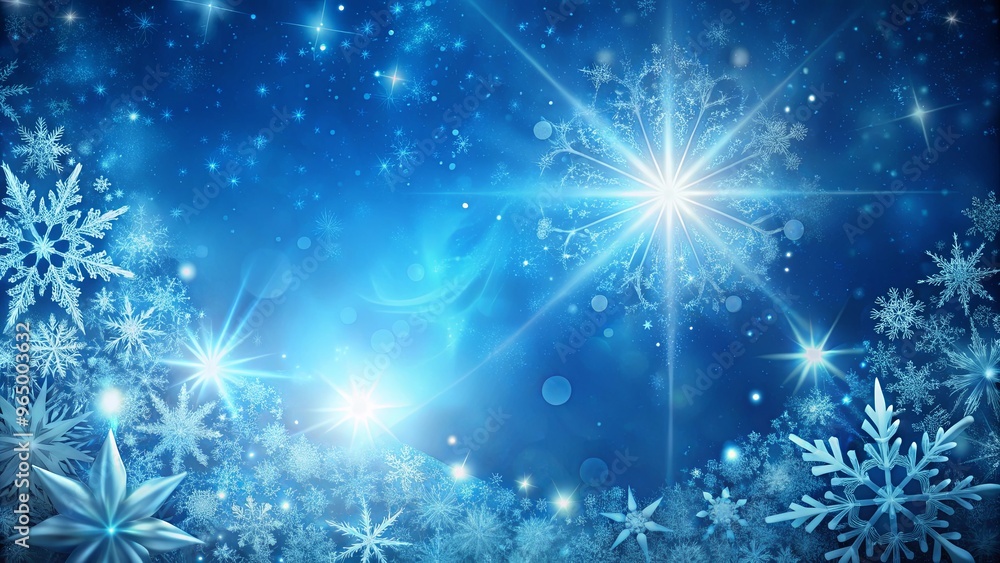 Christmas background with delicate snowflakes and shining star in shades of blue for a festive winter feel Christmas background with delicate snowflakes and shining star in shades of blue for a festive winter feel