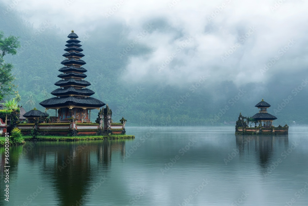 Ulun Danu Beratan temple at the edge of Lake Bratan, Bali, Indonesia , ai Ulun Danu Beratan temple at the edge of Lake Bratan, Bali, Indonesia , ai