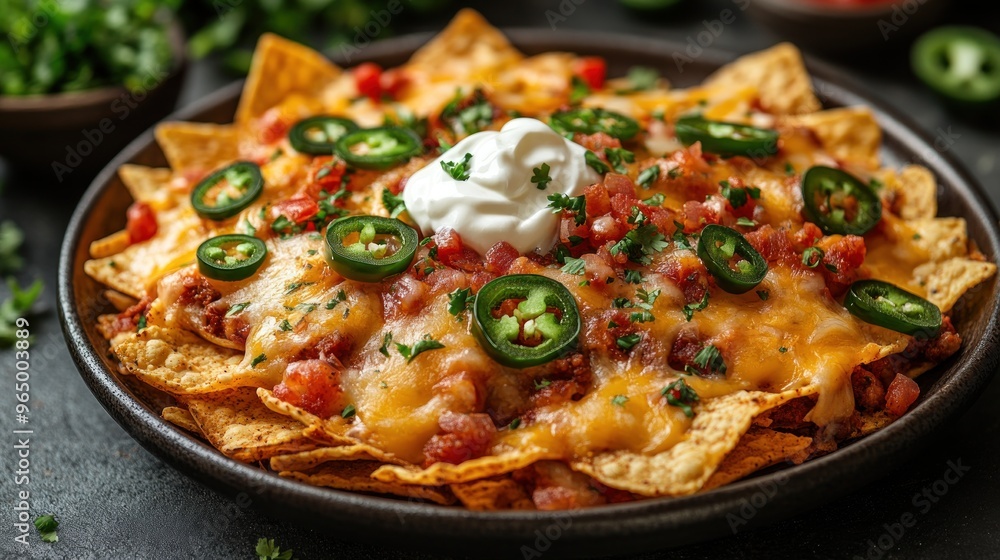 Delicious Homemade Nachos with Chili, Cheese, and Sour Cream Delicious Homemade Nachos with Chili, Cheese, and Sour Cream