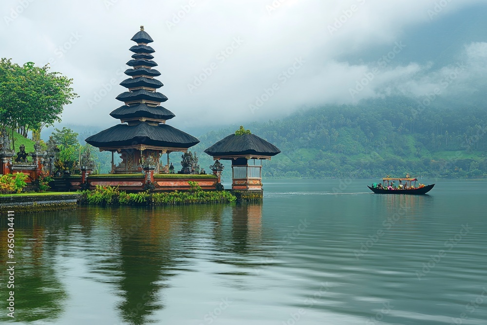 Obraz premium Ulun Danu Beratan temple at the edge of Lake Bratan, Bali, Indonesia , ai
