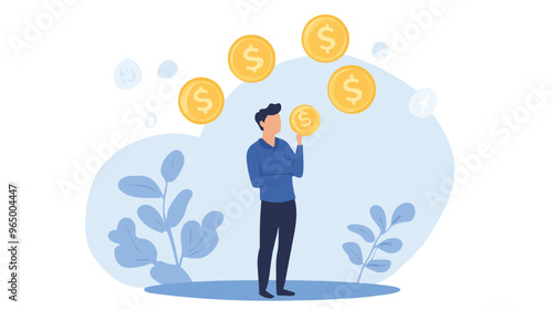 Money question, where to invest, pay off debt or invest to earn profit, financial choice or alternative to make decision concept, businessman investor holding money coin thinking about investment.