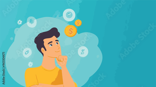 Money question, where to invest, pay off debt or invest to earn profit, financial choice or alternative to make decision concept, businessman investor holding money coin thinking about investment.