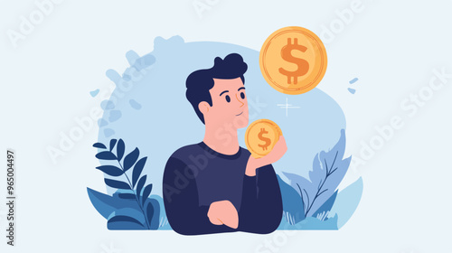 Money question, where to invest, pay off debt or invest to earn profit, financial choice or alternative to make decision concept, businessman investor holding money coin thinking about investment.