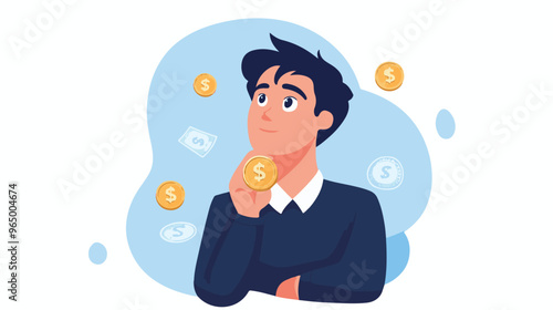Money question, where to invest, pay off debt or invest to earn profit, financial choice or alternative to make decision concept, businessman investor holding money coin thinking about investment.