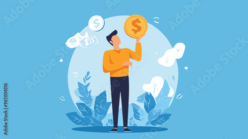 Money question, where to invest, pay off debt or invest to earn profit, financial choice or alternative to make decision concept, businessman investor holding money coin thinking about investment.