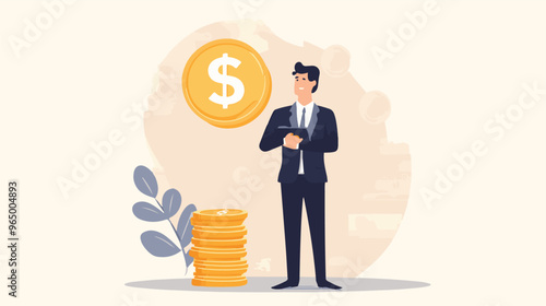 Money question, where to invest, pay off debt or invest to earn profit, financial choice or alternative to make decision concept, businessman investor holding money coin thinking about investment.