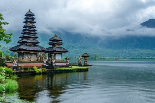 Ulun Danu Beratan temple at the edge of Lake Bratan, Bali, Indonesia , ai