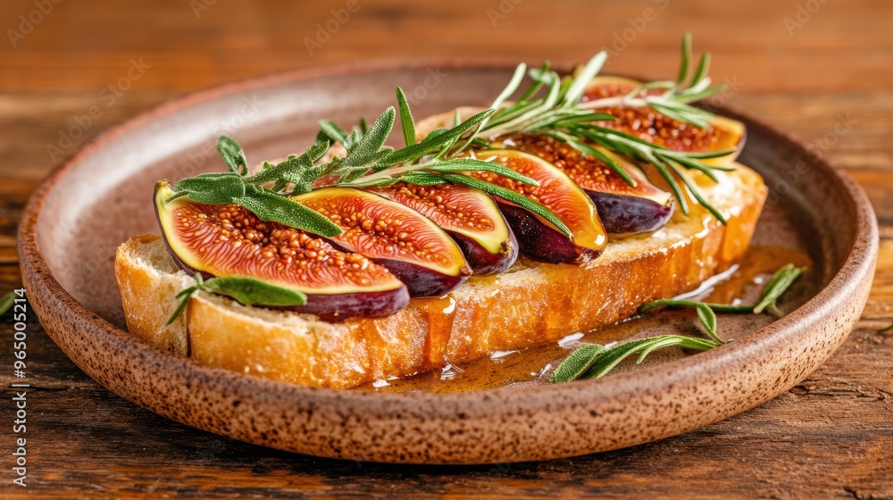 Gluten-free sourdough bread with honey drizzle and fresh figs, placed on a rustic plate, warm hues Gluten-free sourdough bread with honey drizzle and fresh figs, placed on a rustic plate, warm hues