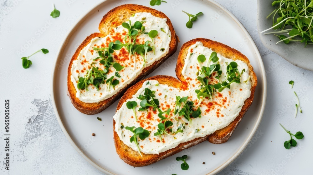 Gluten-Free Sourdough Toast with Vegan Cream Cheese, Smoked Paprika, and Microgreens Gluten-Free Sourdough Toast with Vegan Cream Cheese, Smoked Paprika, and Microgreens