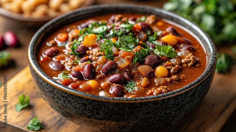 Hearty Chili Bowl with Red Beans, Ground Beef, and Cilantro Hearty Chili Bowl with Red Beans, Ground Beef, and Cilantro