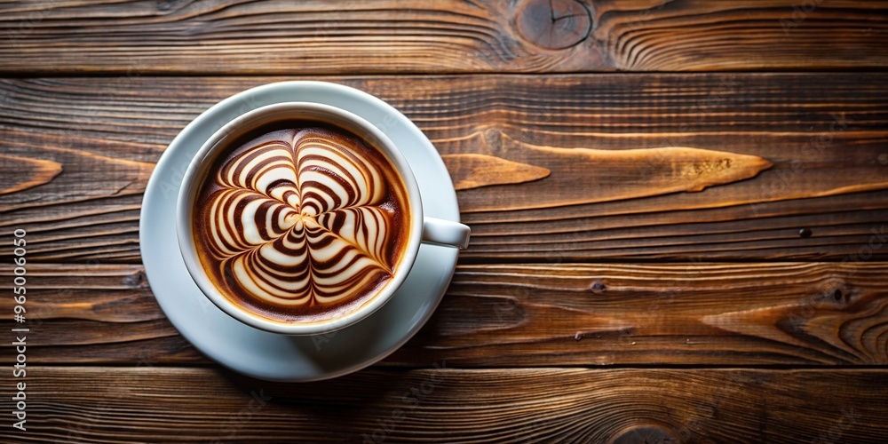 comfort, rustic, tasty, drink, A cup of coffee with a perfect symmetrical swirl of milk and a sprinkle of chocolate sits on a rustic wooden table creating a delightful and inviting image comfort, rustic, tasty, drink, A cup of coffee with a perfect symmetrical swirl of milk and a sprinkle of chocolate sits on a rustic wooden table creating a delightful and inviting image