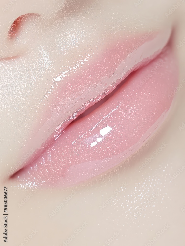 Fototapeta premium Glossy pink lips close-up