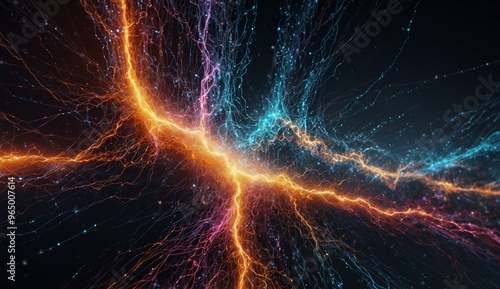 Wallpaper Mural Dramatic depiction of vibrant electric energy flow across space elements Torontodigital.ca