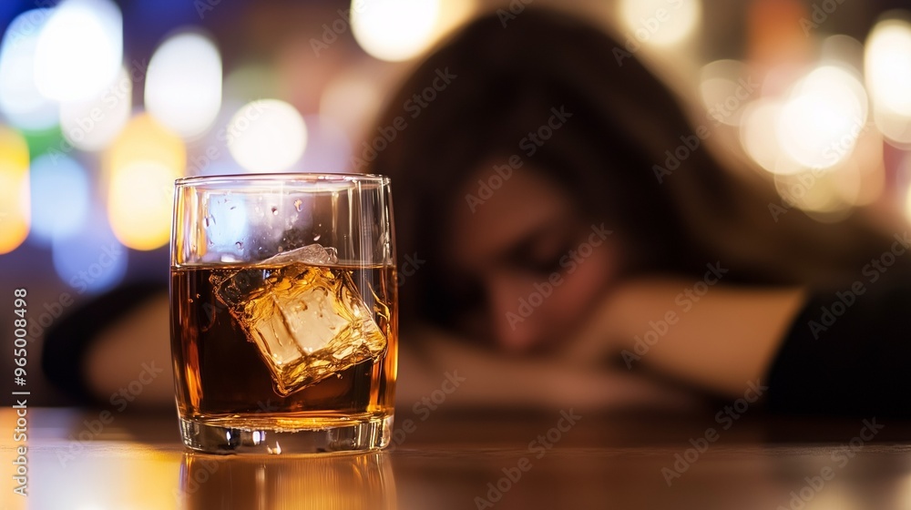 Harm of alcohol. The girl fell asleep in front of a glass of whiskey. Alcoholism. Harm of alcohol. The girl fell asleep in front of a glass of whiskey. Alcoholism.