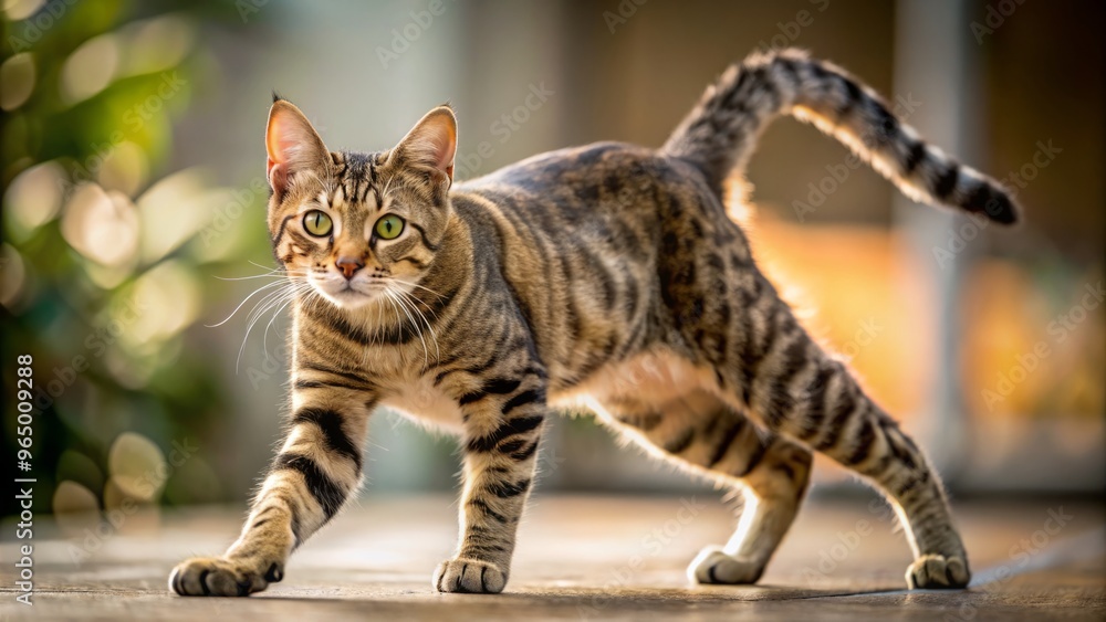 Naklejka premium With fluid ease, the agile feline curls into a compact ball, revealing its incredible flexibility and agility as