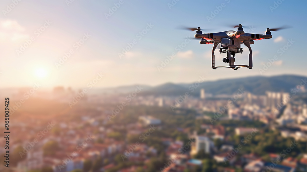 drone hovers above a bustling city under clear skies, capturing urban life from above drone hovers above a bustling city under clear skies, capturing urban life from above