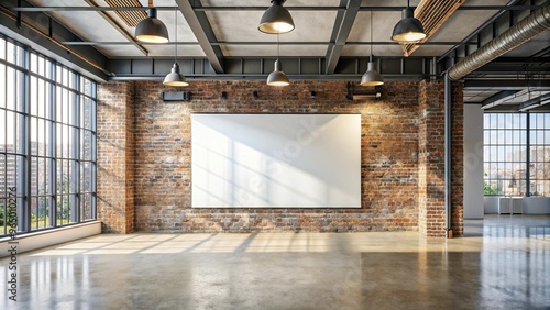 Blank wall mockup in an industrial loft interior, perfect for showcasing artwork or designs