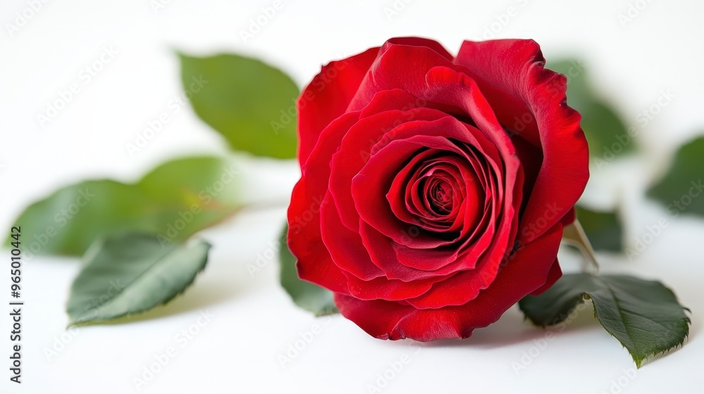 Vibrant Red Rose in Full Bloom - Minimalist White Background with Ultra HD Detailing Vibrant Red Rose in Full Bloom - Minimalist White Background with Ultra HD Detailing