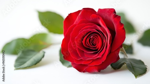 Vibrant Red Rose in Full Bloom - Minimalist White Background with Ultra HD Detailing