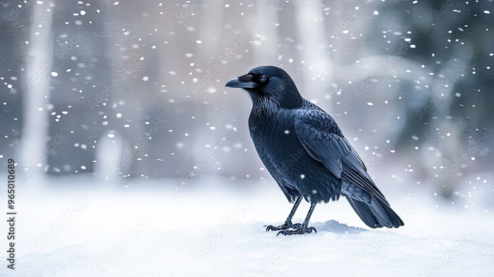 Fototapeta premium crow isolated on winter background