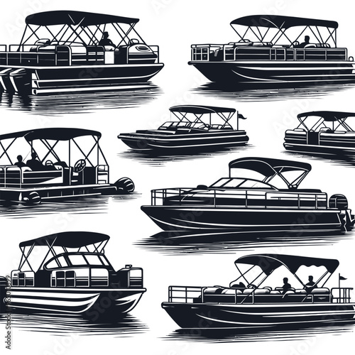 Pontoon Boat Silhouettes set