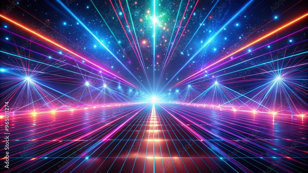 Abstract futuristic background with laser neon lines, waves, and particle explosions Abstract futuristic background with laser neon lines, waves, and particle explosions