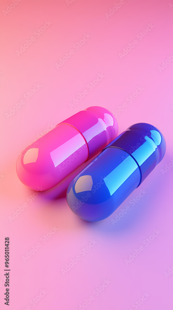 Medication treatment with blue and pink capsules Medication treatment with blue and pink capsules