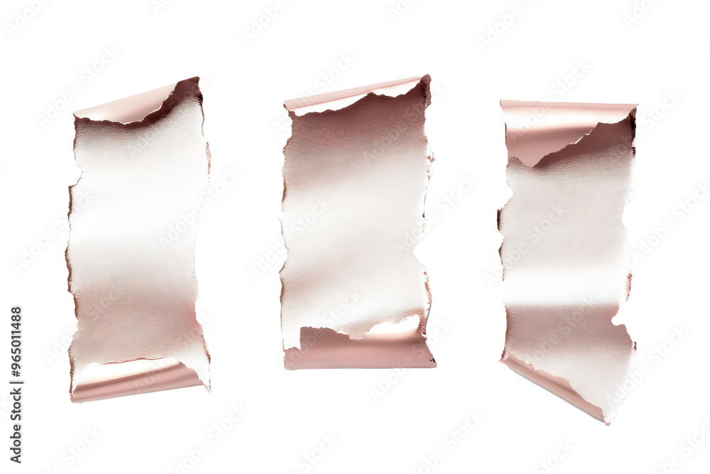 Rose gold torn paper pieces with copy space, isolated element set on transparent background Rose gold torn paper pieces with copy space, isolated element set on transparent background