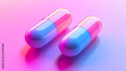 Medication treatment with blue and pink capsules