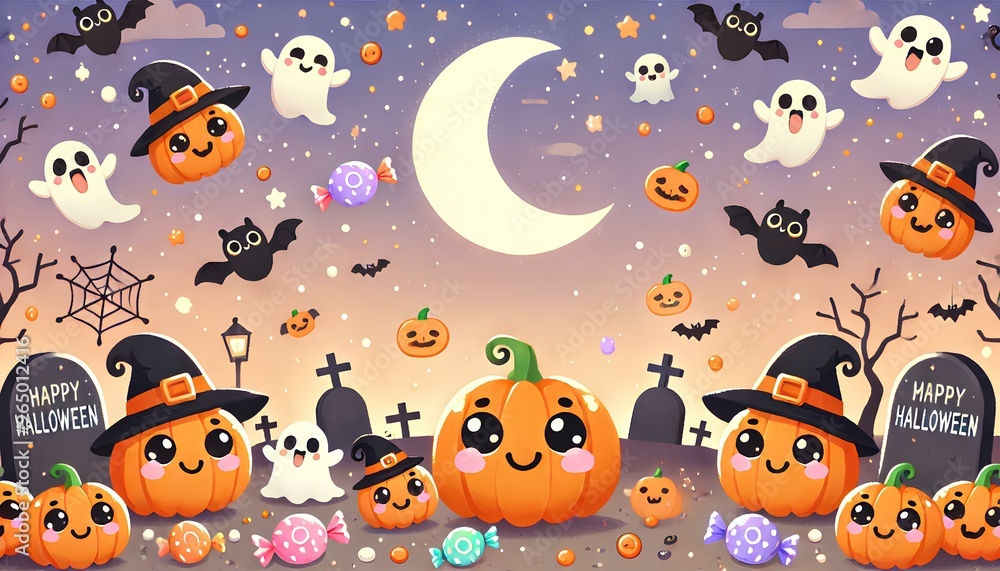 ハロウィーンの背景。かわいいポップなイラスト|Halloween background. Cute pop illustration. ハロウィーンの背景。かわいいポップなイラスト|Halloween background. Cute pop illustration.