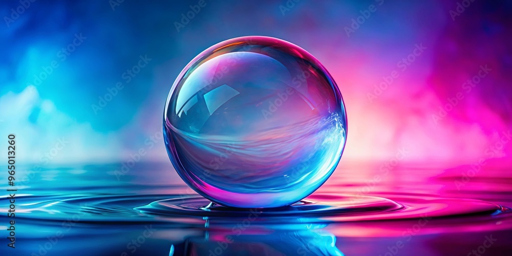 Vibrant blue and pink background with water bubble floating in the air Vibrant blue and pink background with water bubble floating in the air