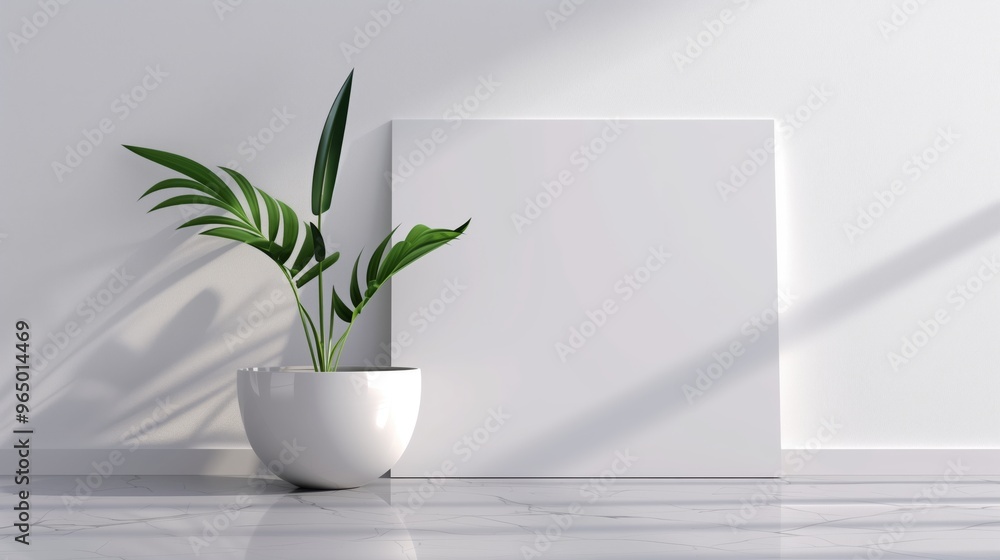 Modern Minimalist Room with Potted Plant and Blank Canvas for Interior Design Inspiration Modern Minimalist Room with Potted Plant and Blank Canvas for Interior Design Inspiration