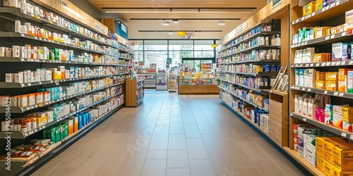 Well-Organized Drugstore Aisle with Neatly Arranged Over-the-Counter Medications