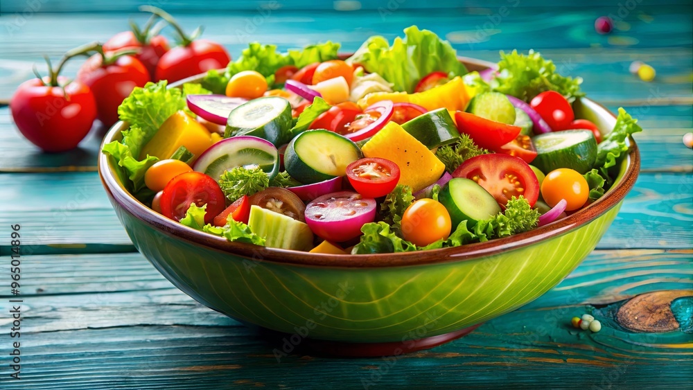 Fresh mixed vegetable salad in a vibrant salad bowl Fresh mixed vegetable salad in a vibrant salad bowl