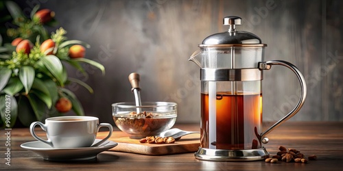 Sophisticated French press tea being served in a elegant setting photo