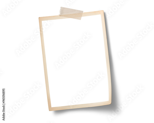 壁にテープで貼られた古い写真の画像合成用フレーム